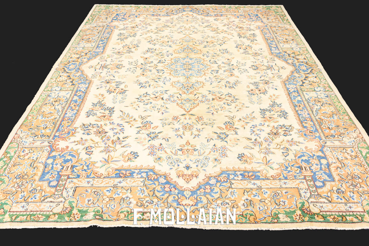 Antique Kerman Rug Beige/Blue Color n°:88097563